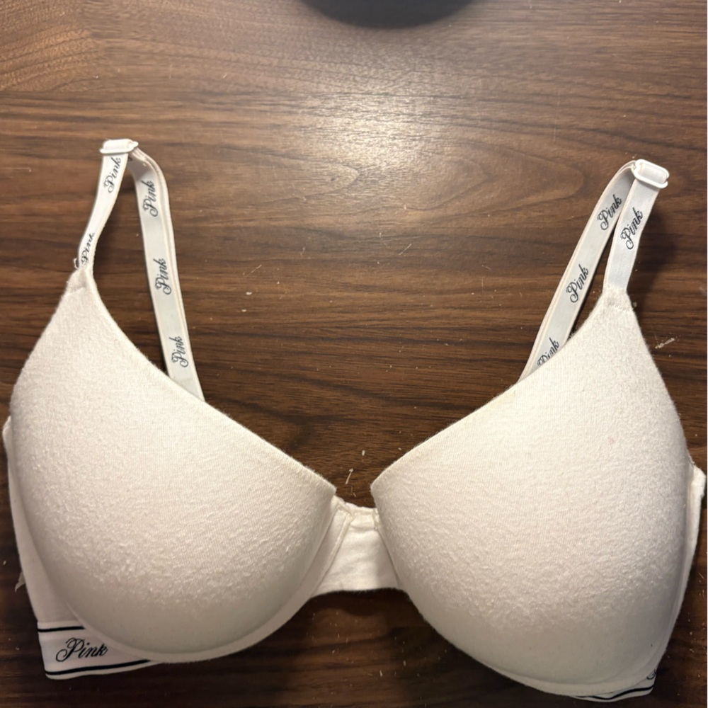 PINK Victoria's Secret White Bra with Logo Straps